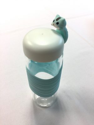 71660-01 玻璃水樽300ml貓掛繩(藍)
