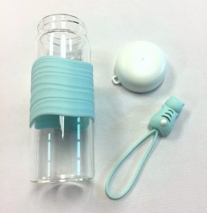 71660-01 玻璃水樽300ml貓掛繩(藍)