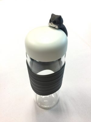 71660-02 玻璃水樽300ml貓掛繩(黑)