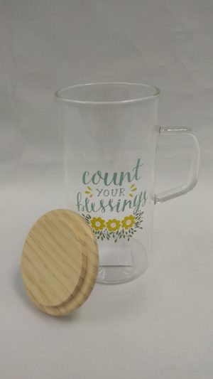 71735-03 Glass Mug with Bamboo Lid (Joyful)